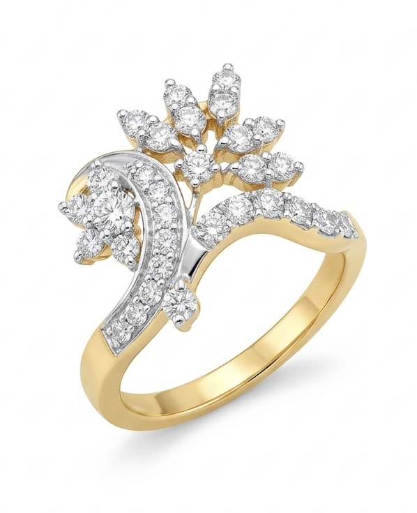 Peacock Feather Diamond Artistic Ring