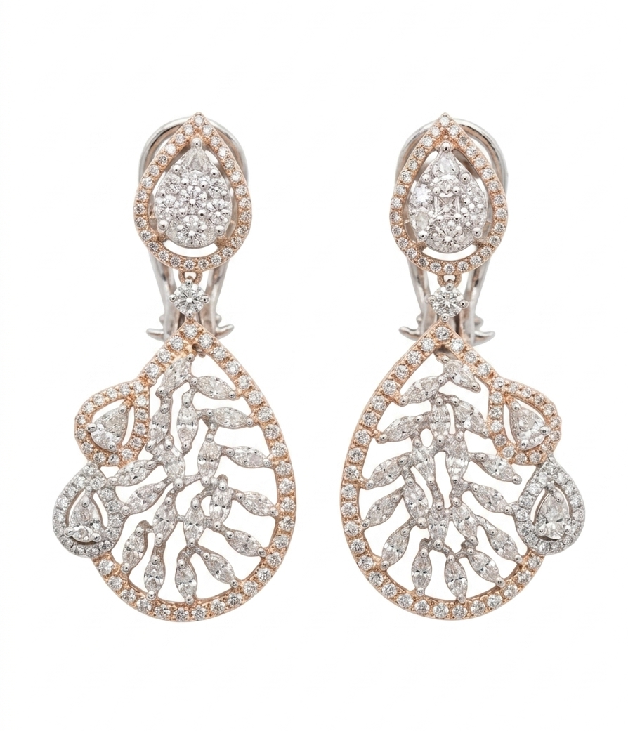 Vintage Filigree Diamond  Earrings