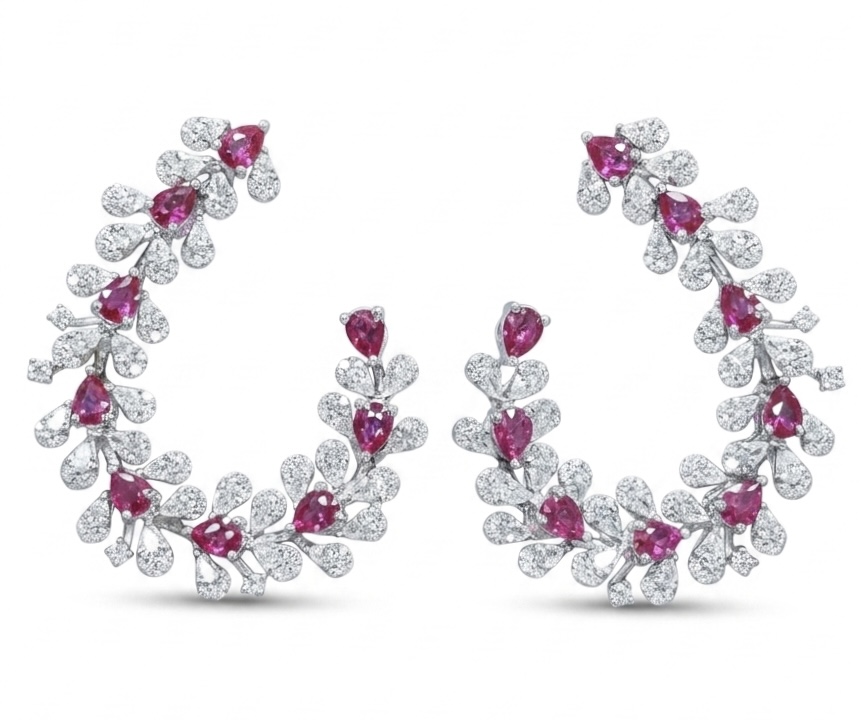 Floral Hoop Diamond Earrings