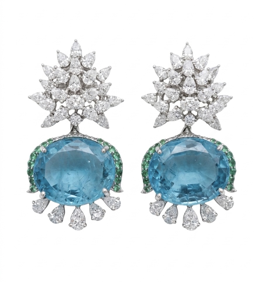 Royal Blue Gem Halo Statement Earrings