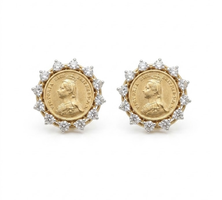 Royal Coin Stud Gold Earrings