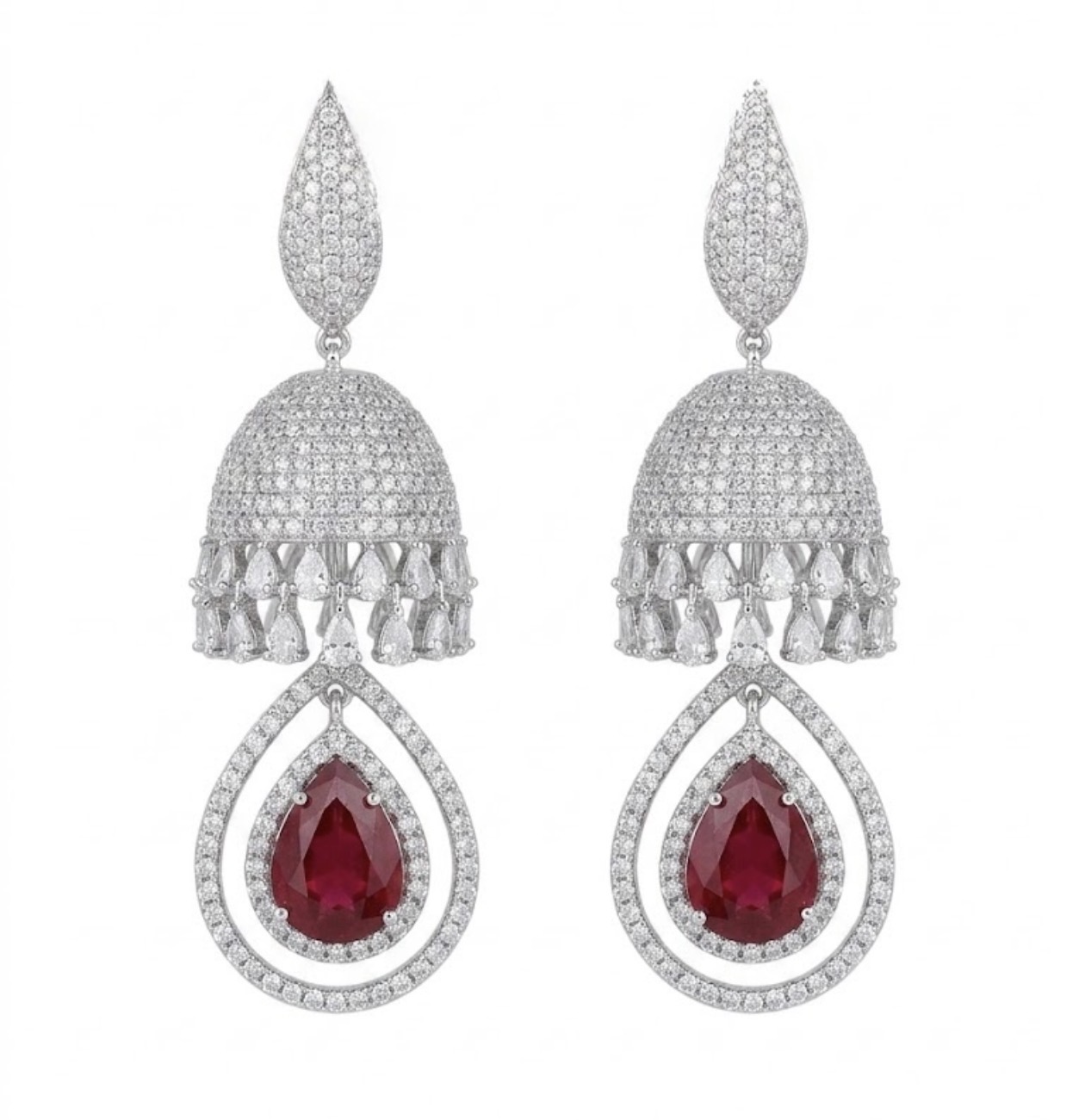 18K Ruby Teardrop Diamond Jhumka Earrings