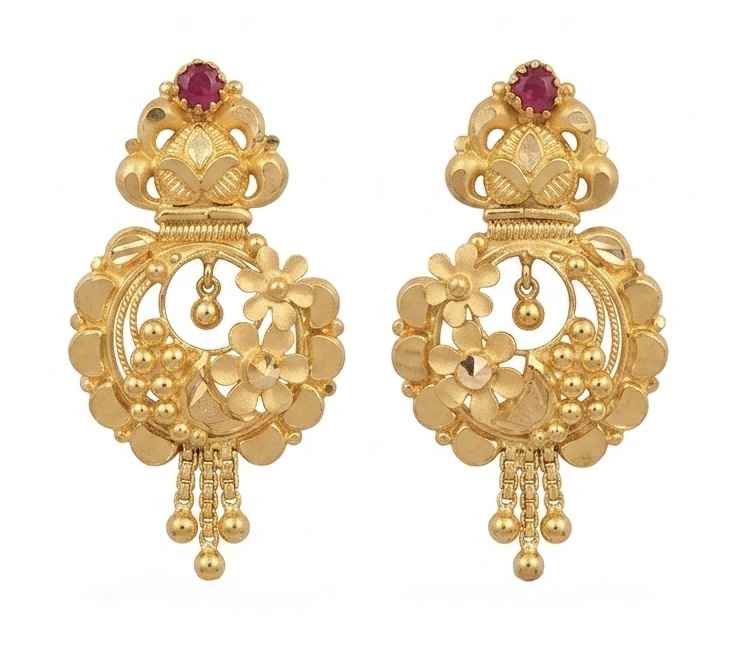 Ruby Temple Chandbali 22K Gold Earrings