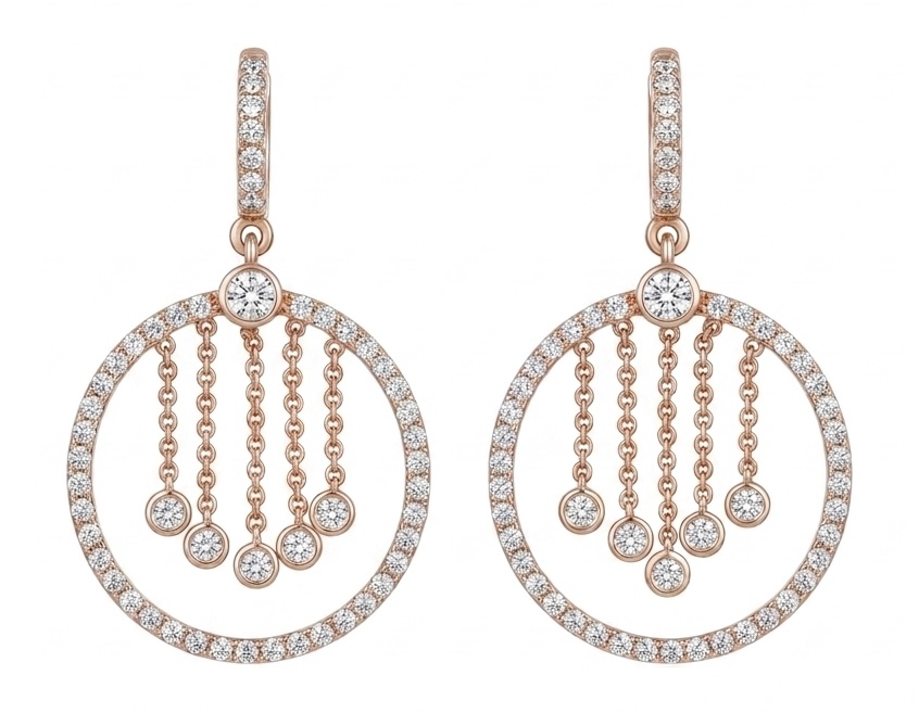 14K Rose Gold Halo Circle Diamond Earrings