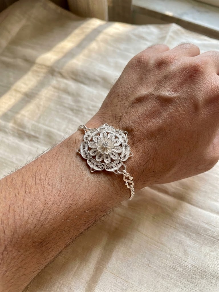 Silver Lotus Filigree Rakhi