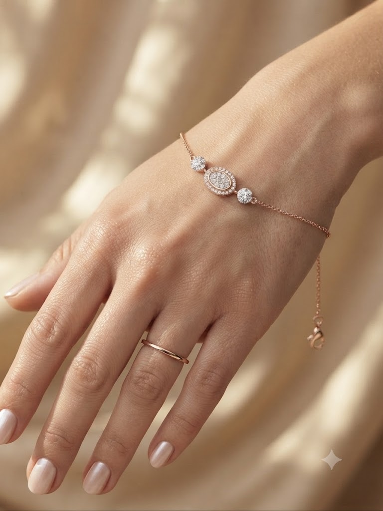 14K Gold Halo Diamond Circle Bracelet/Rakhi