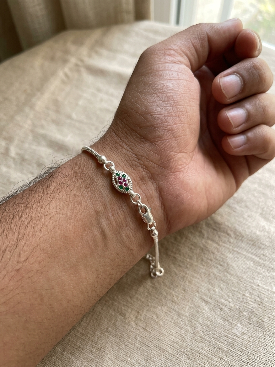 Silver Navratna Elegance Rakhi Bracelet
