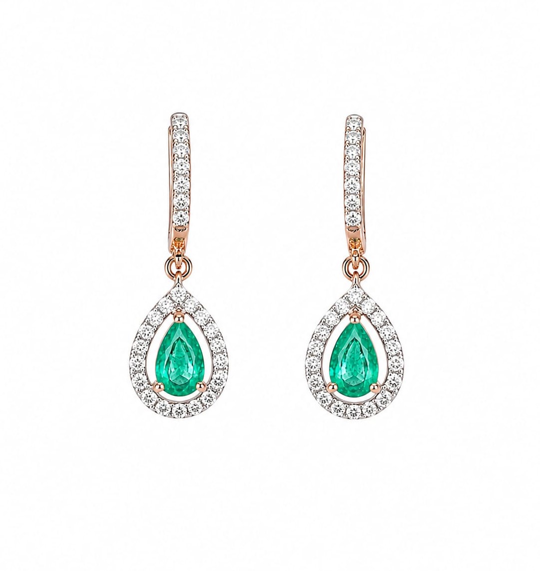 Emerald Halo 14K Diamond Bali Earrings