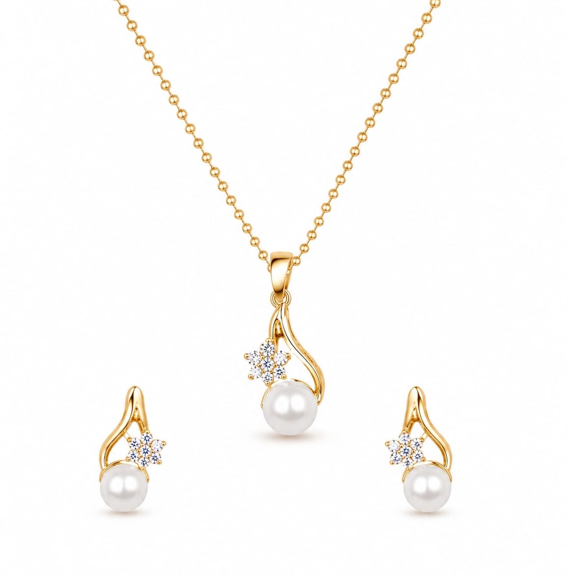 Pearl Grace 14K Diamond Pendant Set