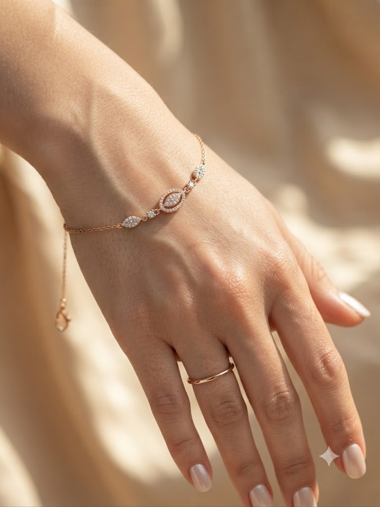 14K Gold Diamond Oval Link Bracelet/Rakhi