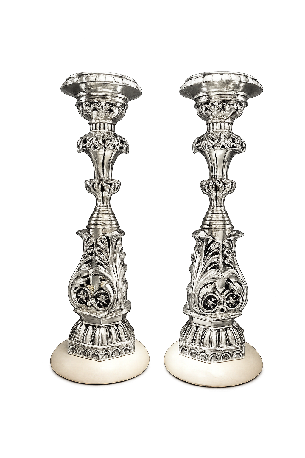 Pure Silver Designer Diya Stand Pair