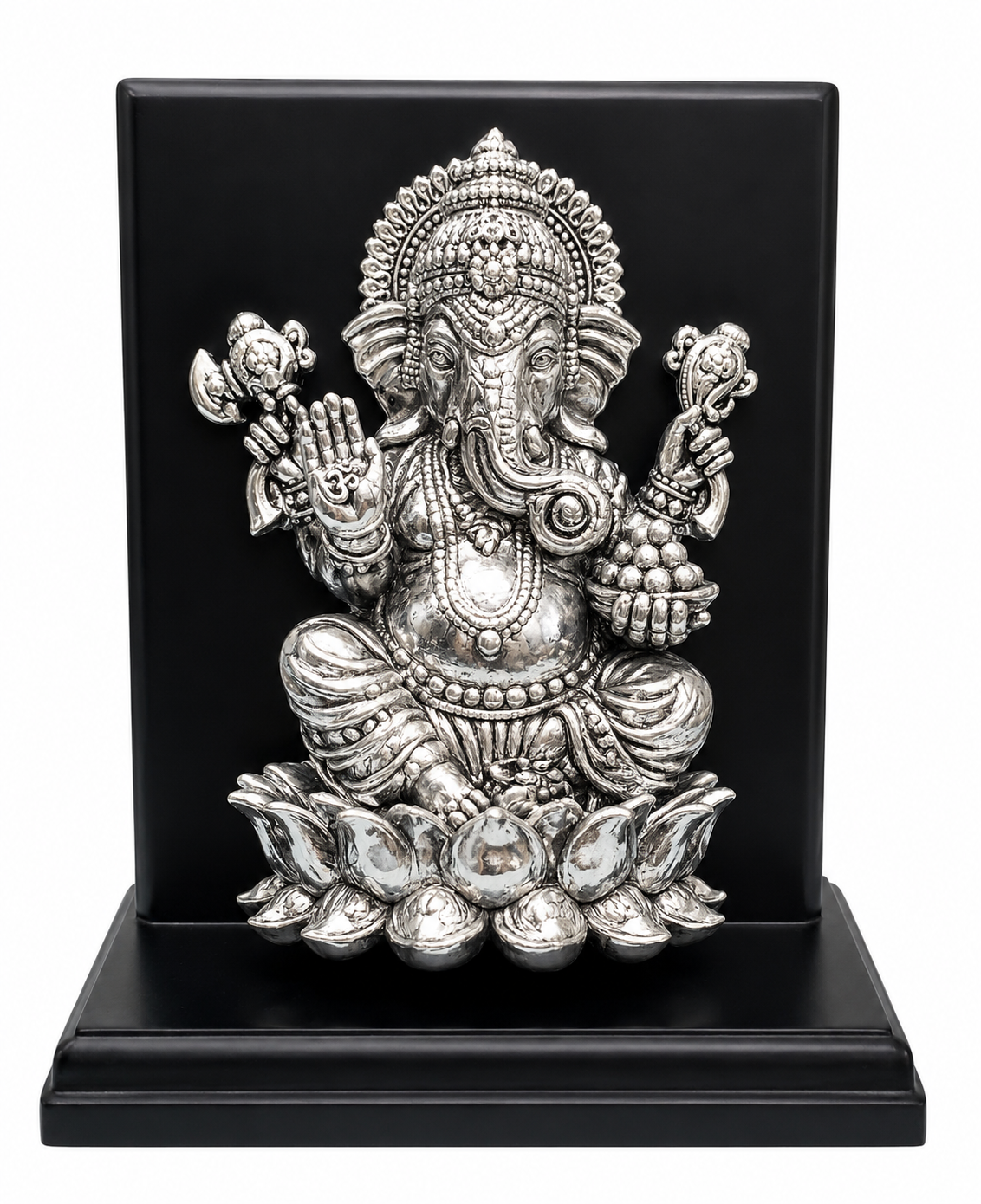 Premium Silver Lord Ganesha Idol on Black Base