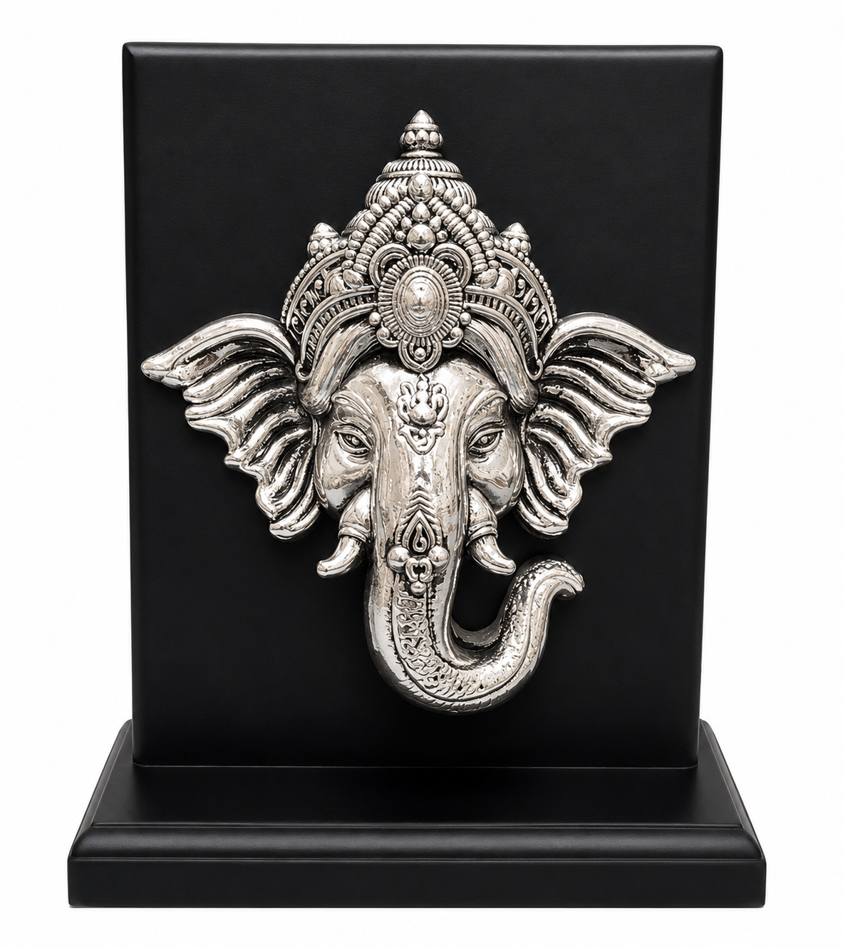 Silver Blessing Ganesha Wall Frame on Black Stand