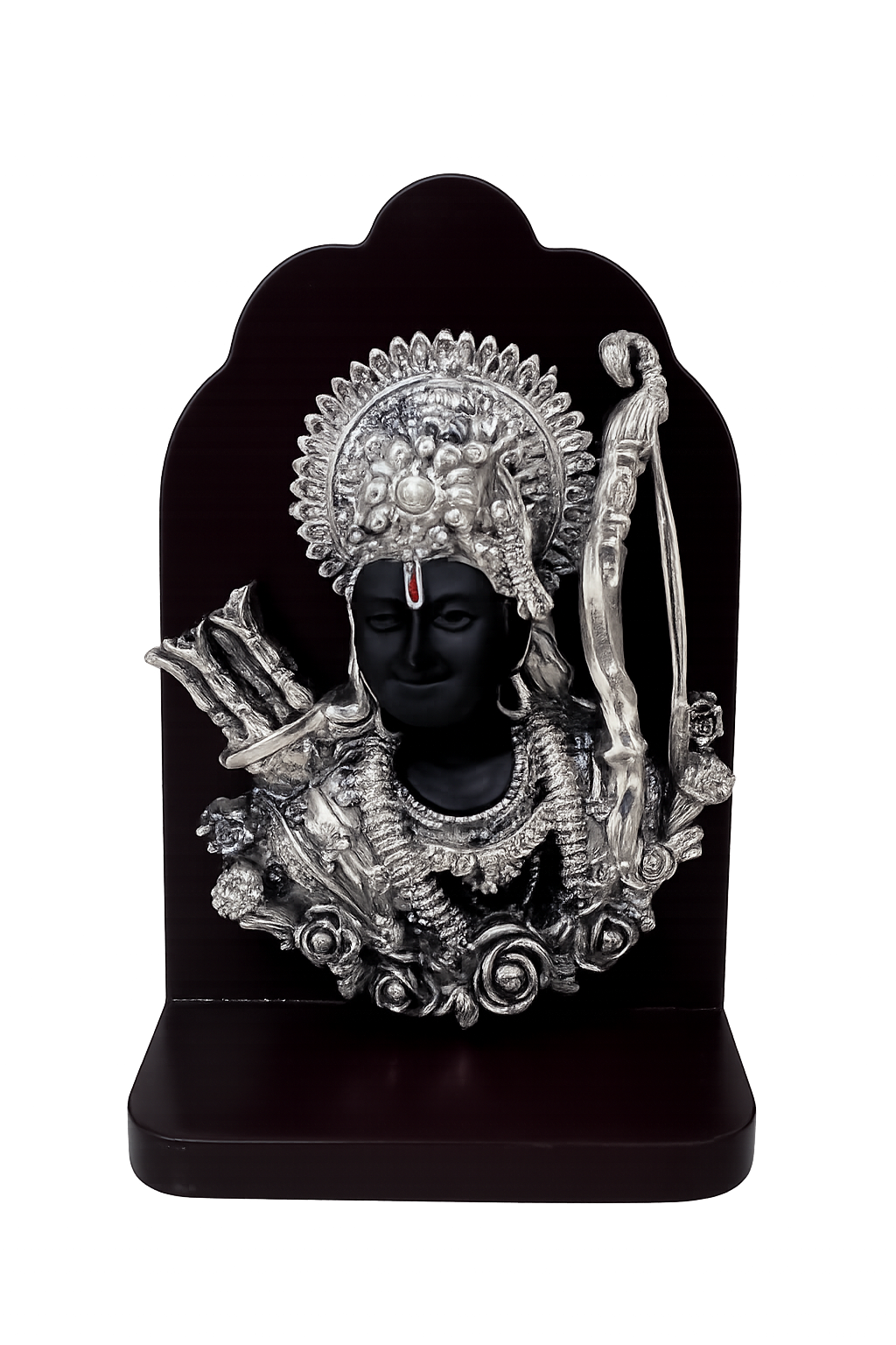 Pure Silver Lord Ram Bust Idol on Wooden Stand