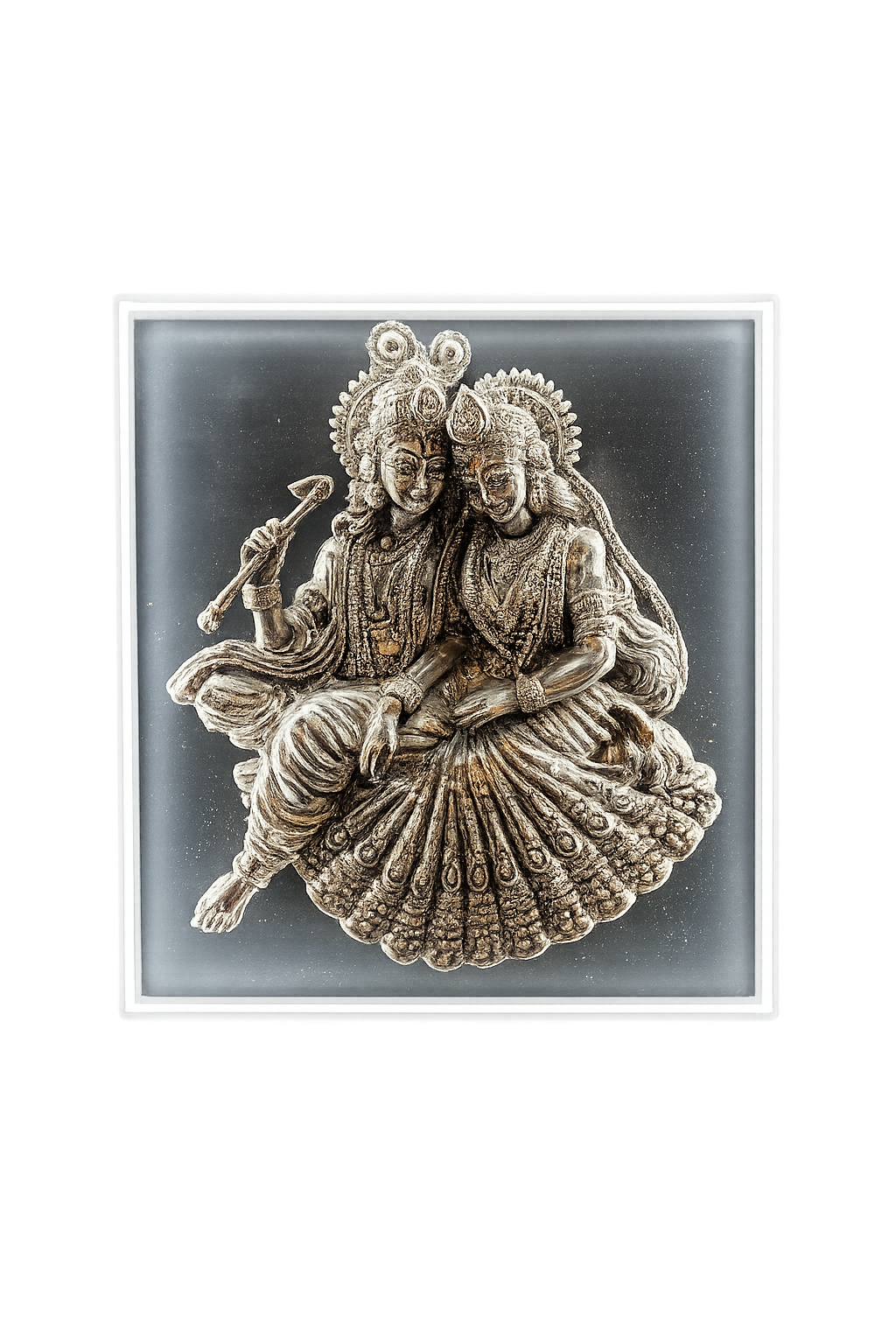 Pure Silver Radha Krishna LED Light Frame