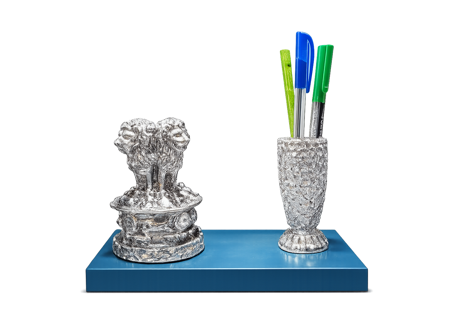 Premium Silver Lion Desk Accessory Set