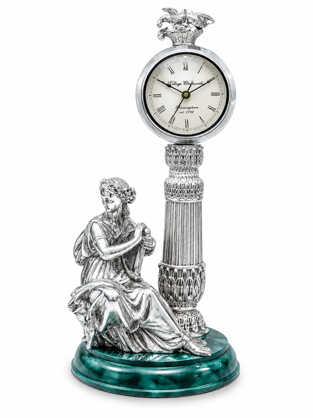 Luxury Silver Antique Style Table Clock