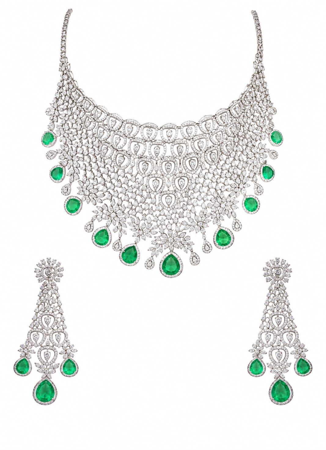 Emerald Green Cascade Layered Necklace Set