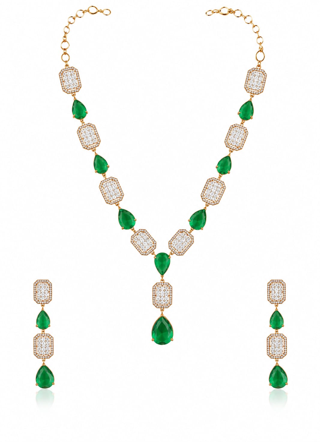 Emerald Green Beaded Lo ng Necklace Set