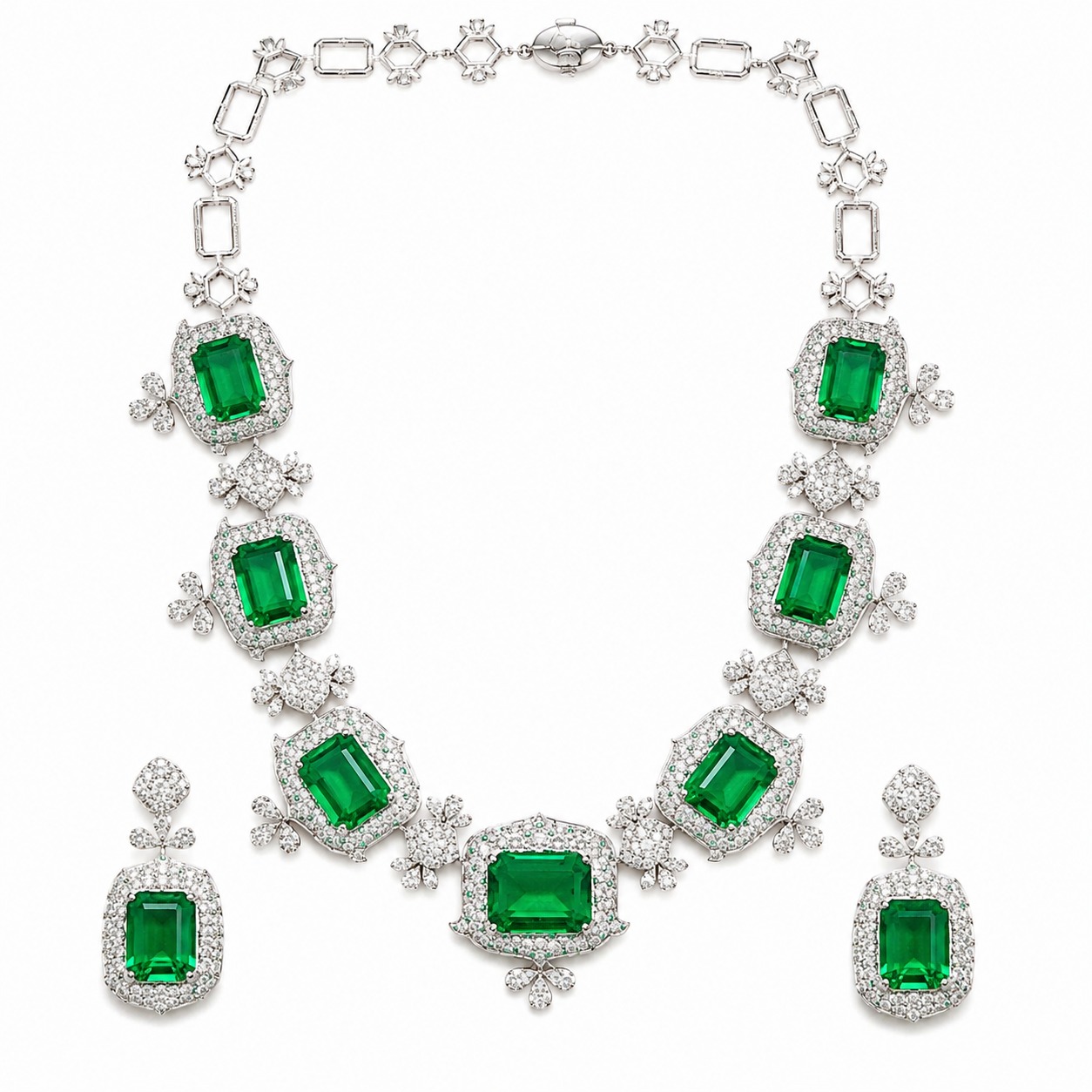 Emerald Green Square Link Necklace Set