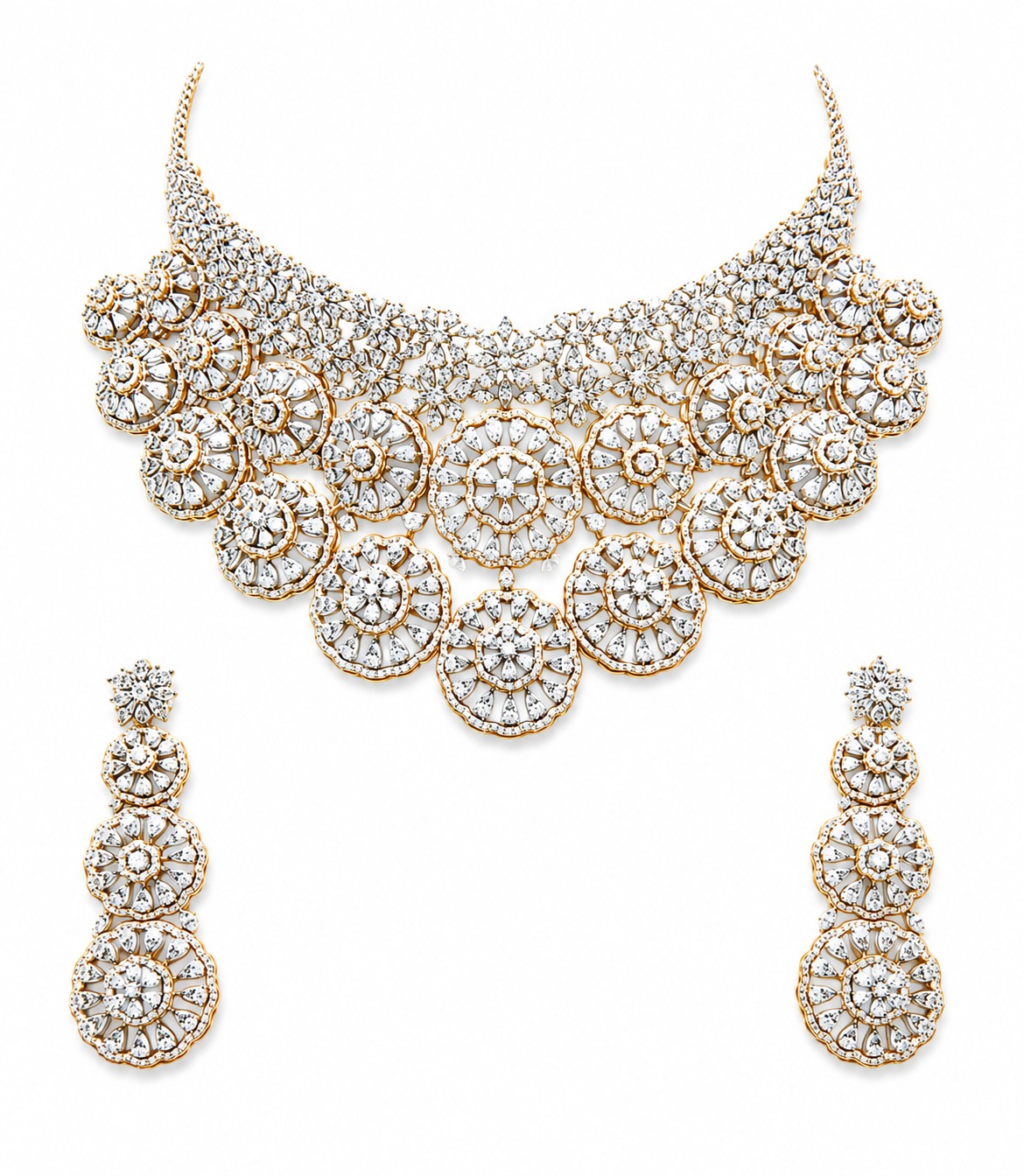 Royal Gold Floral Layered Necklace Set
