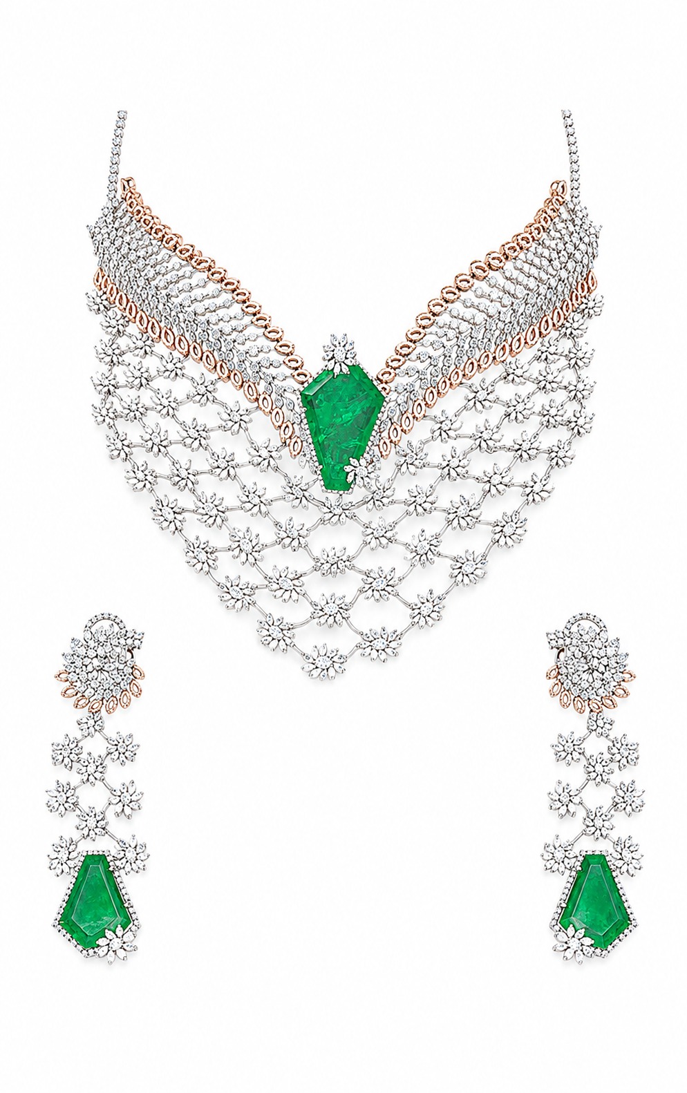 Emerald Green V Layered Necklace Set