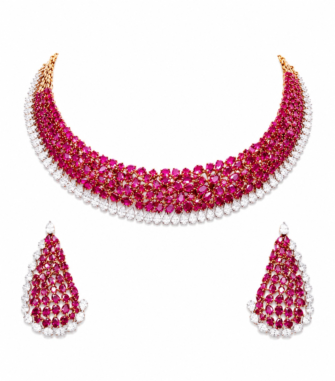 Ruby Red Statement Collar Necklace Set