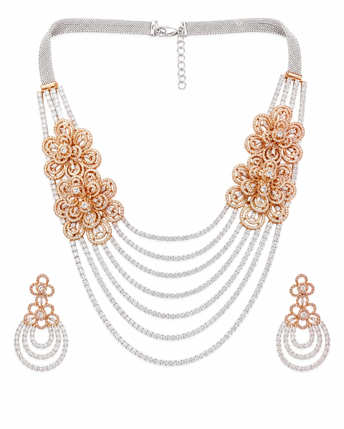 Rose Gold Multi-Chain Bridal Necklace Set
