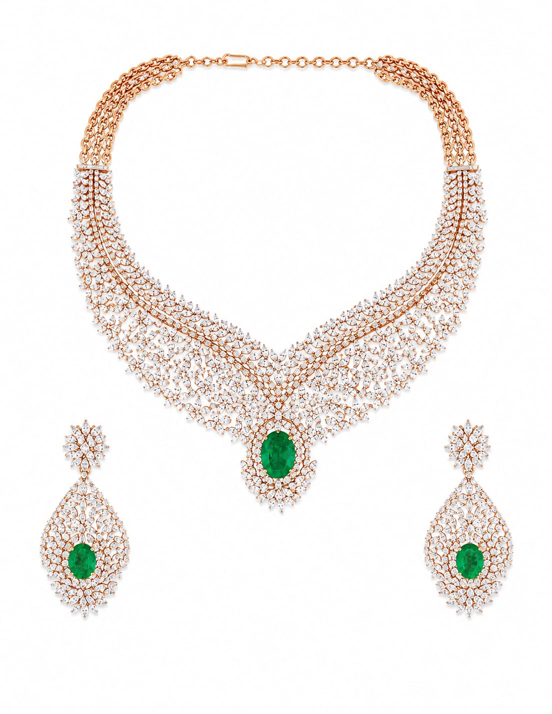 Emerald Green Solitaire Bridal Necklace Set