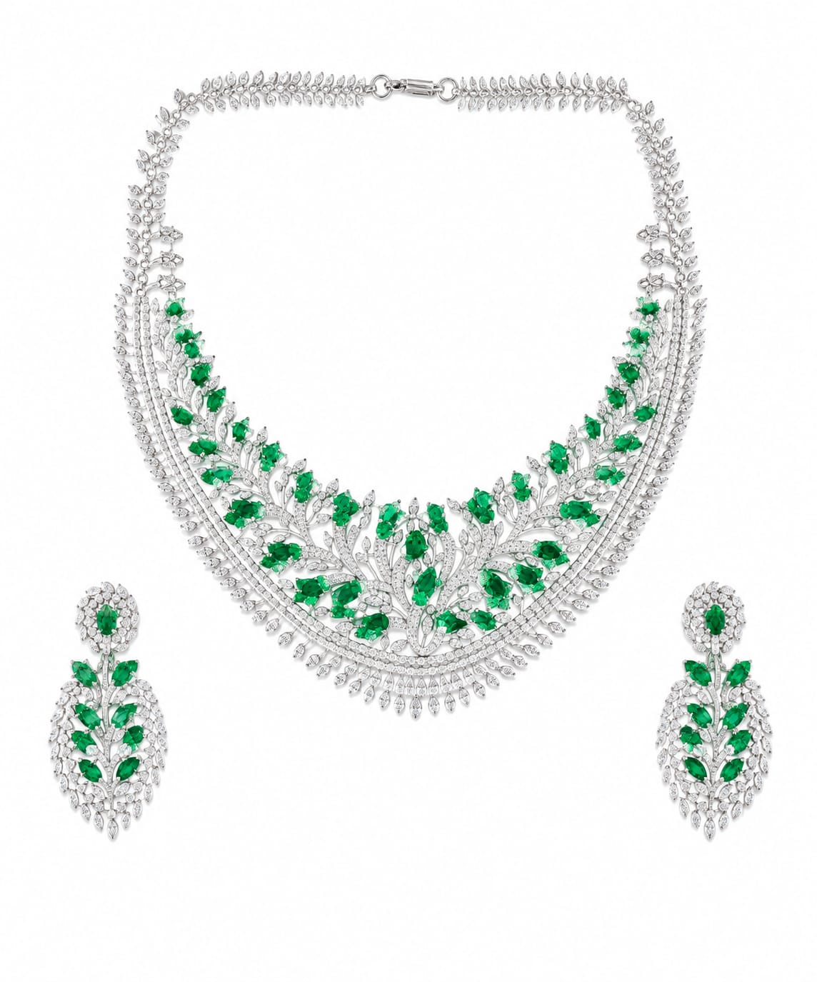 Emerald Green Floral Layered Necklace Set