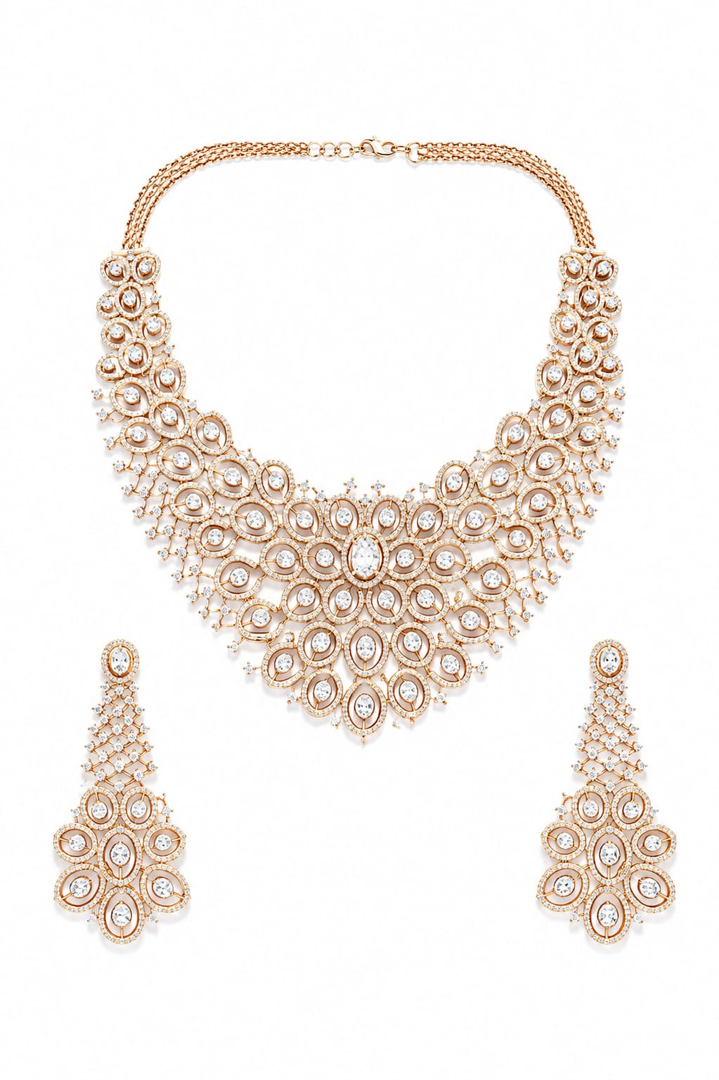 Classic Rose Gold Floral Necklace Set