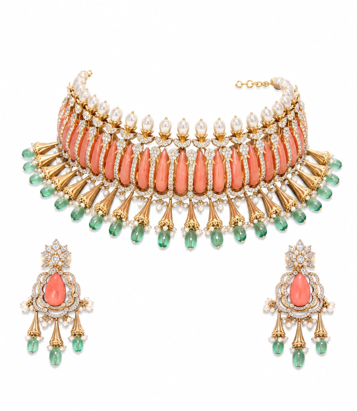 Multicolor Royal Temple Designer Necklace Set