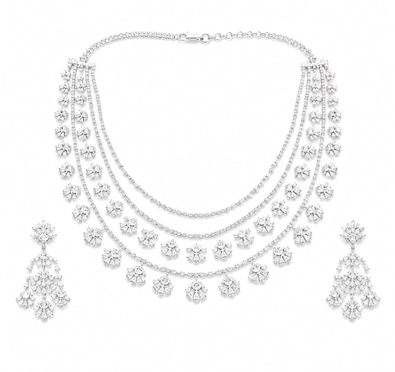 Classic White Layered Floral Necklace Set