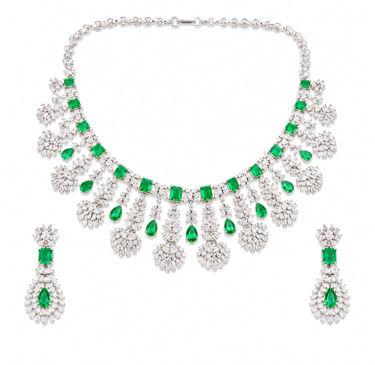 Emerald Green Floral Drop Necklace Set