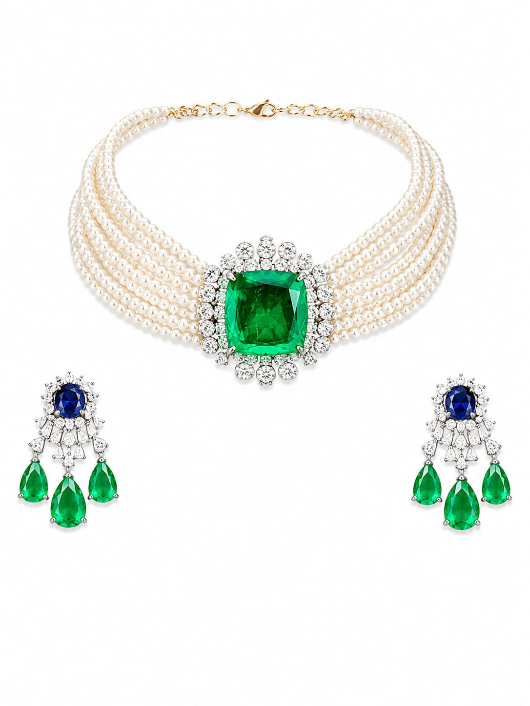 Emerald Green Solitaire Designer Necklace Set