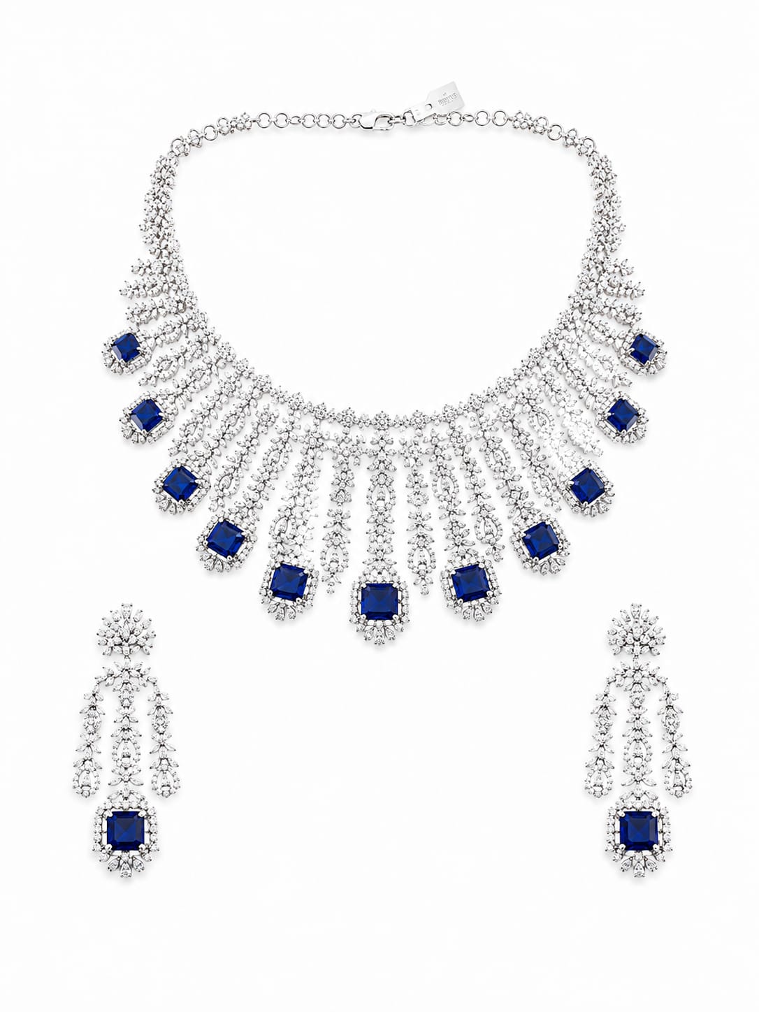 Royal Blue Drop Stone Diamond Necklace Set