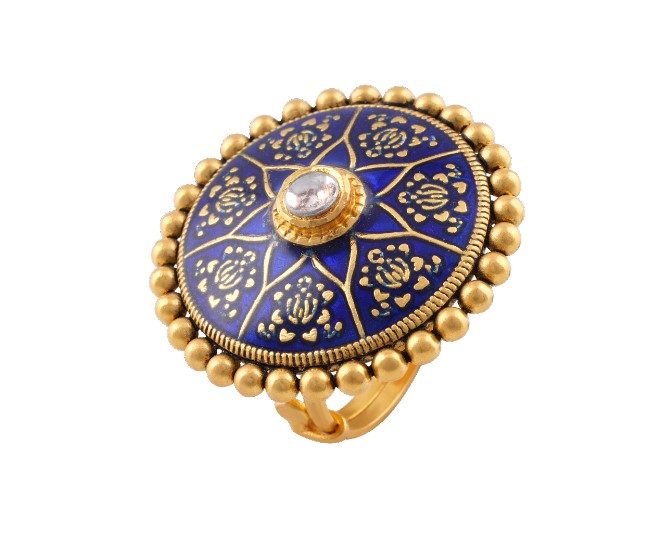 Kundan Blue Manjari Ring