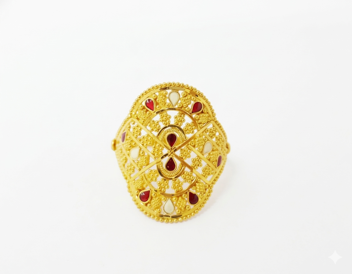 Rajputana Petal Kundan Accent 22K Gold Ring