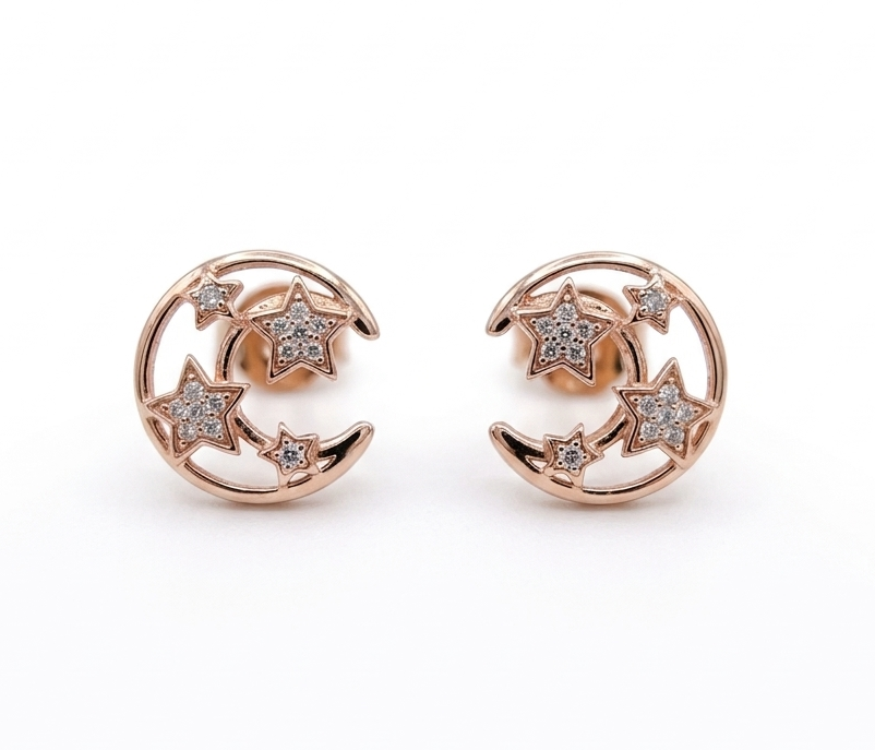Crescent Swirl Diamond Stud Earrings