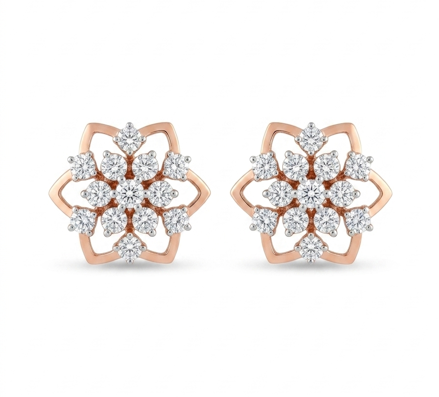 Floral Cluster Diamond Stud Earrings