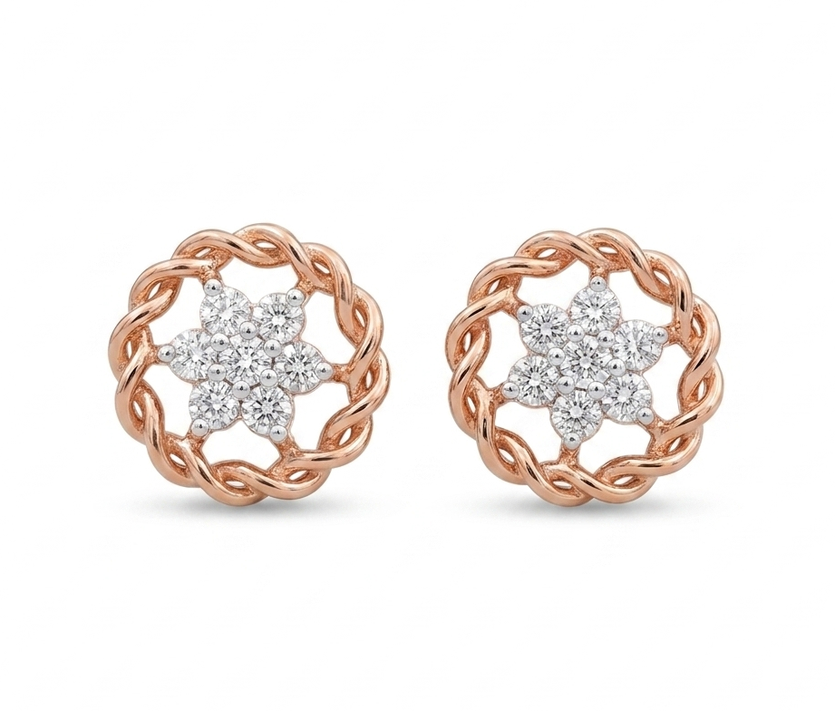 Classic Rope Halo Diamond Stud Earrings