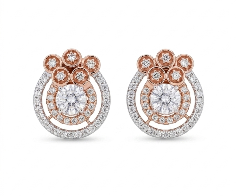 Classic Round Halo Diamond Earrings