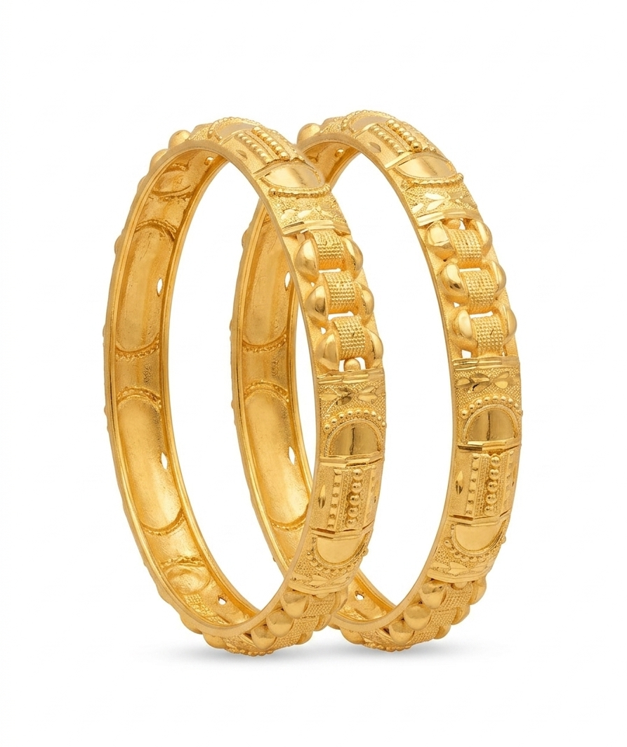 Ornate Embossed Gold Bangle Set