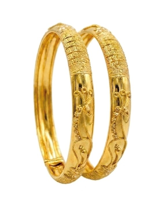 Heritage Floral Carved Gold Bangles