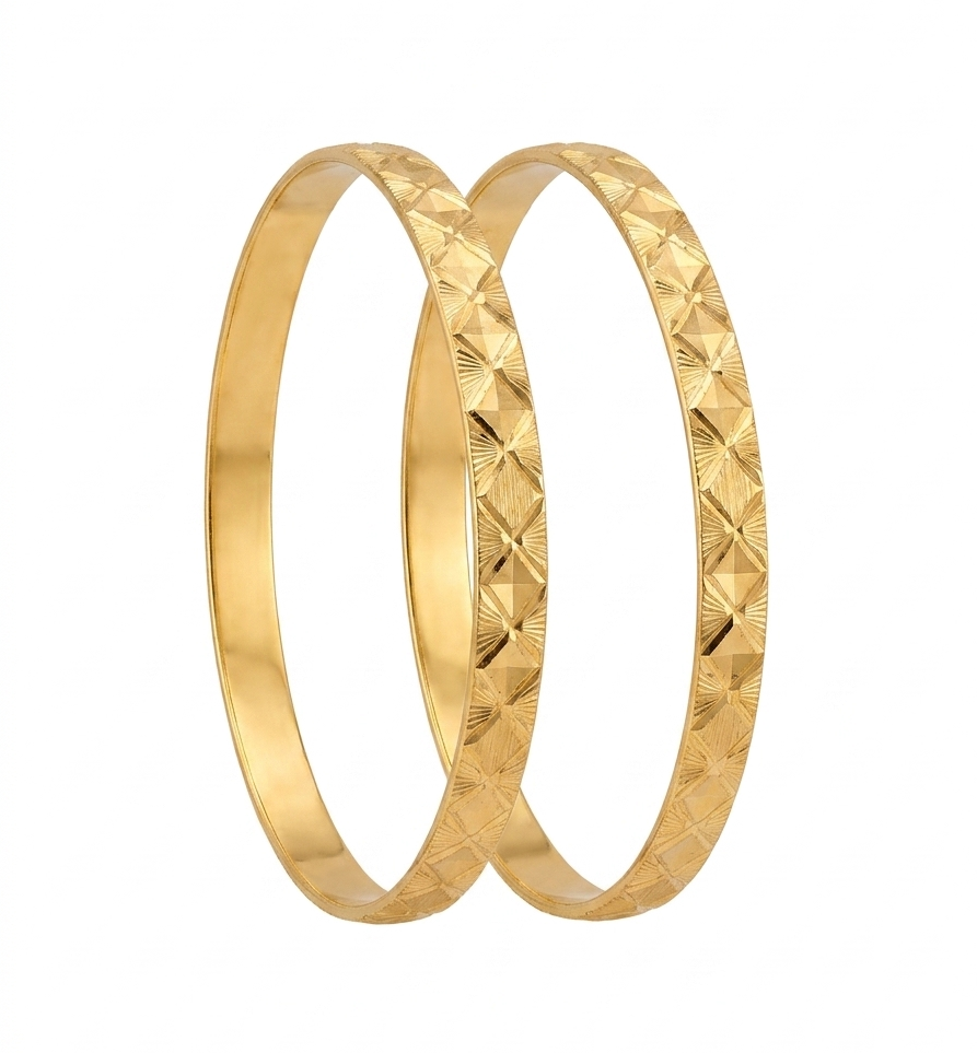 Diamond Cut Pattern Gold Bangles
