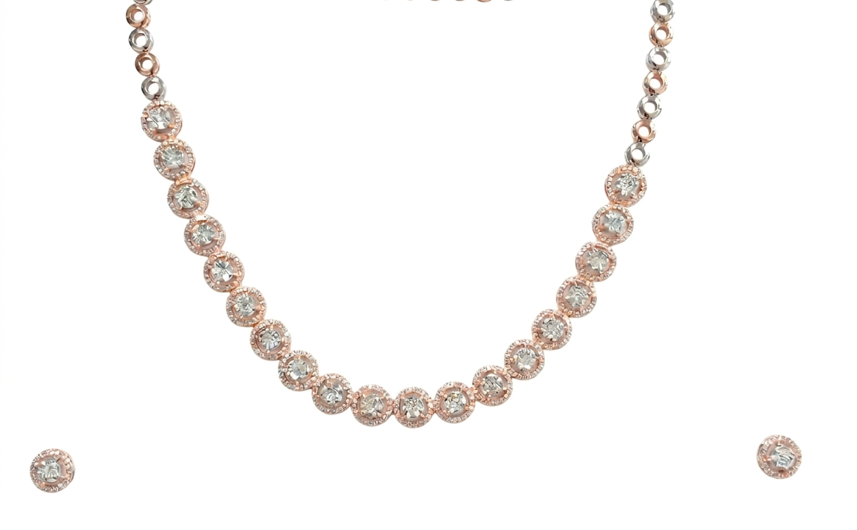 Classic Halo Diamond Tennis Necklace in 14K White Gold