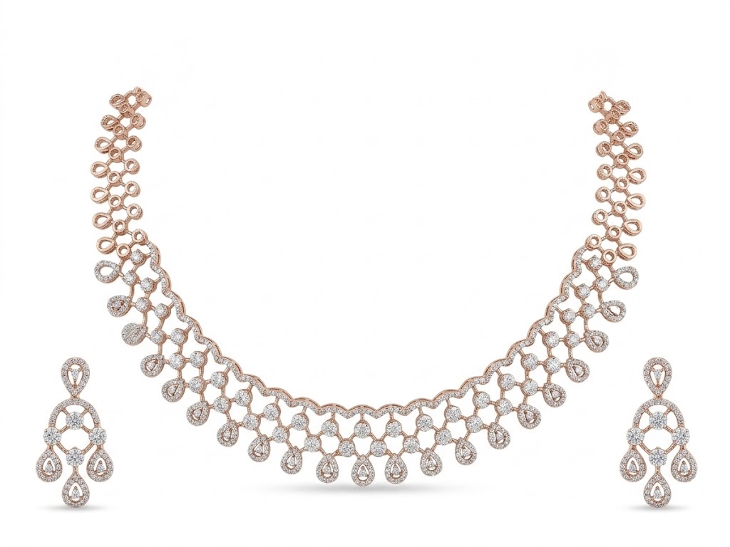 Rose Gold Diamond Fringe Necklace Set in 14K Gold