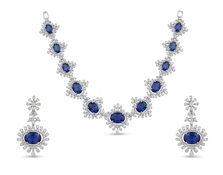 Blue Sapphire Luxe Diamond Necklace Set