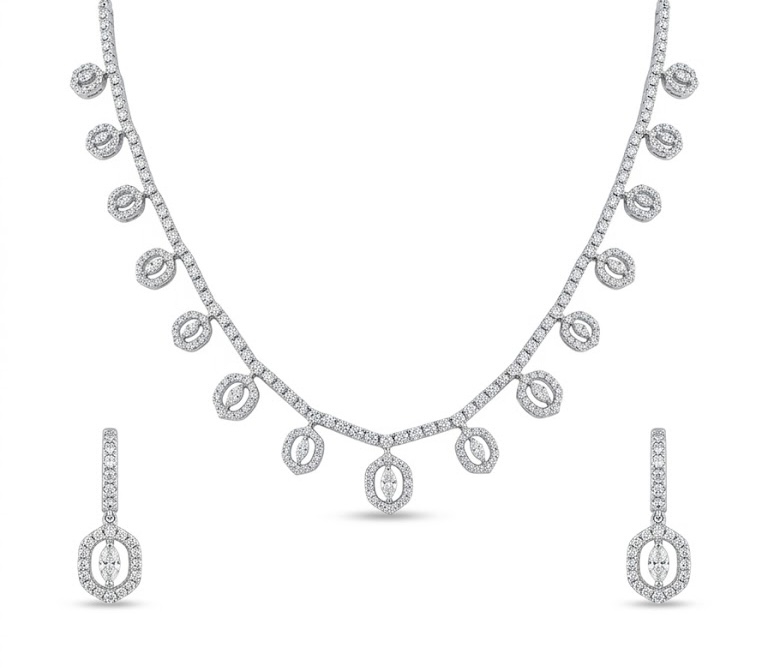 Diamond Drop Charm 14K Necklace Set