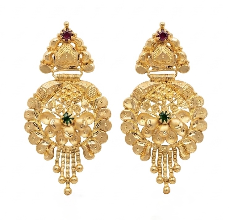 Royal Peacock Temple 22K Gold Earrings